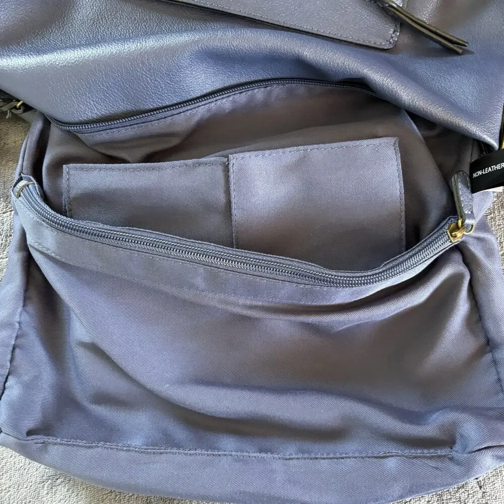 Style & Co Hudsonn Blue Hobo Bag Adjustable Strap Zipper Pockets Vegan Leather